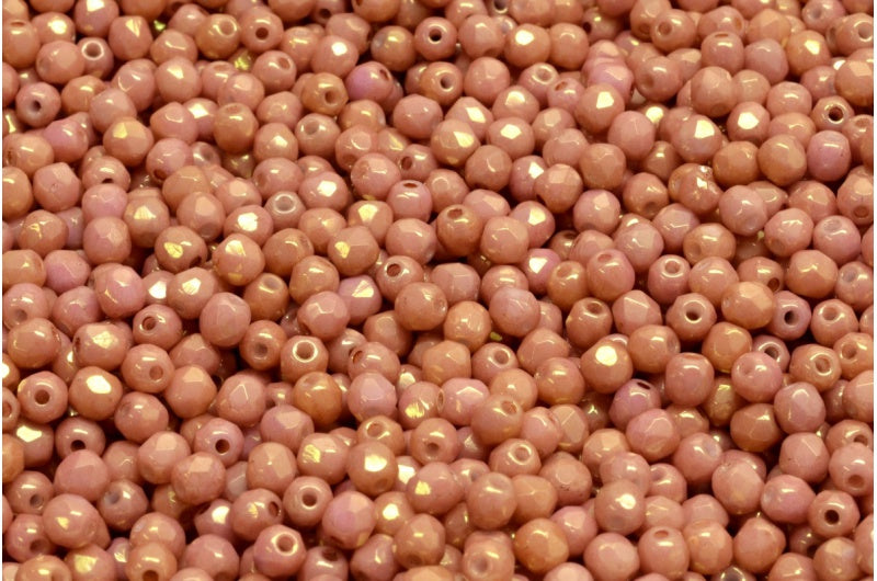 Fire Polish Faceted Round Beads 3mm, Chalk White Luster Ruby (03000-14497), Glass, Czech Republic