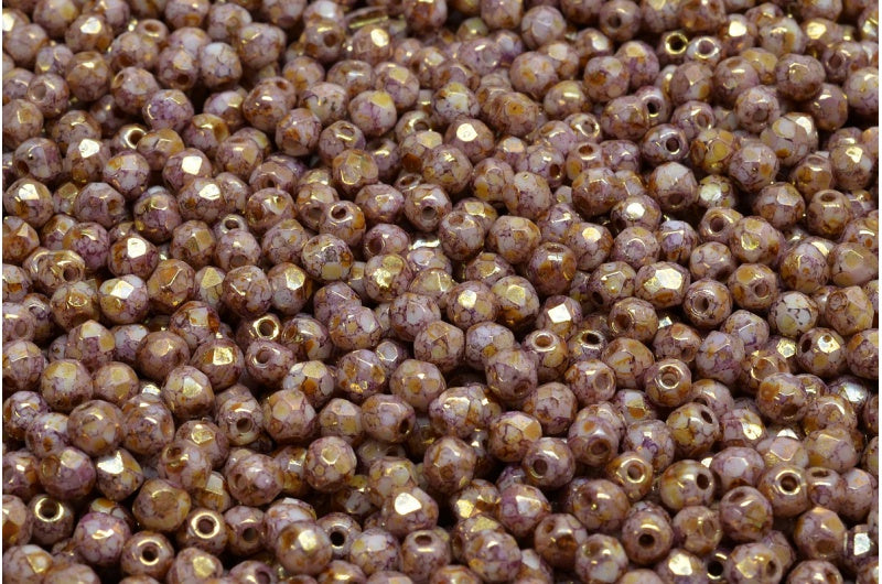 ファセット加工ラウンドビーズ、チョークホワイト 15696 (03000-15696)、ボヘミアクリスタルガラス、チェコ共和国