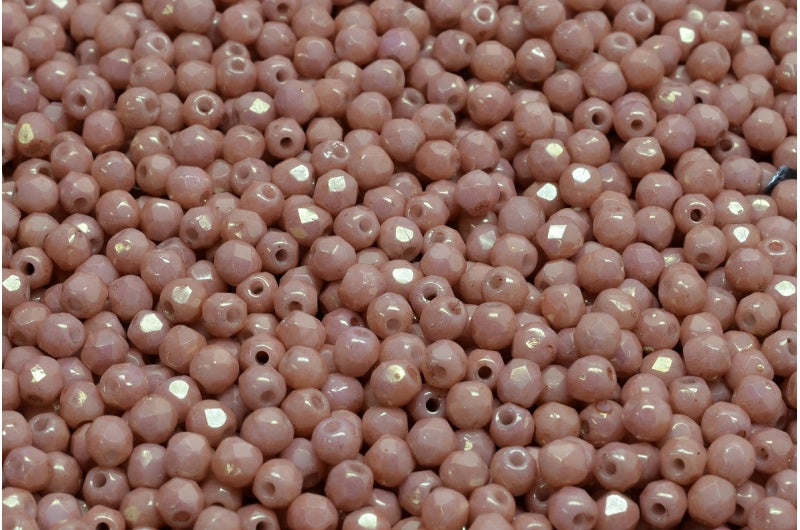 ファセット加工ビーズ ラウンド、チョークホワイトラスターレッドフルコーティング（03000-14495）、ボヘミアクリスタルガラス、チェコ共和国