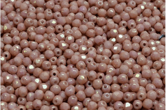 ファセット加工ビーズ ラウンド、チョークホワイトラスターレッドフルコーティング（03000-14495）、ボヘミアクリスタルガラス、チェコ共和国