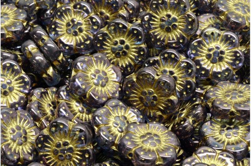 Boho Flower Beads, Crystal Purple Gold Lined (00030-15726-54302), Glass, Czech Republic