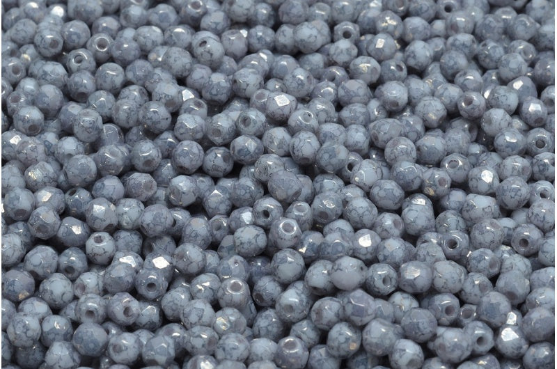 Fire Polished Faceted Beads Round, Chalk White Terracotta Copper (03000-15435), Bohemia Crystal Glass, Czech Republic