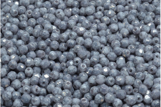 Fire Polished Faceted Beads Round, Chalk White Terracotta Copper (03000-15435), Bohemia Crystal Glass, Czech Republic