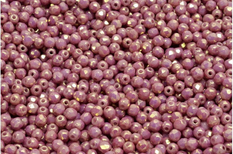 Fire Polish Faceted Round Beads 3mm, Chalk White Luster Violet Full Coated (03000-14496), Glass, Czech Republic
