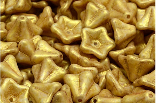 Petunia Flower Beads, White Gold Luster Spotted (02010-65322), Glass, Czech Republic