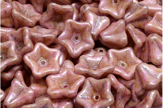 矮牵牛花珠，白色粉红色米色光泽斑点 (02010-65323)，玻璃，捷克共和国