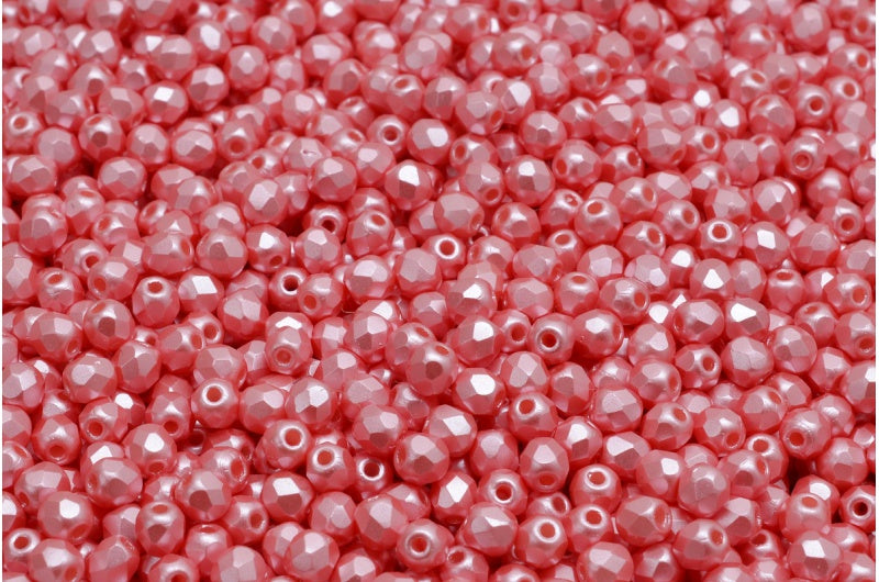 ファセット加工ビーズラウンド、ホワイトピンク（02010-25007）、ボヘミアクリスタルガラス、チェコ共和国