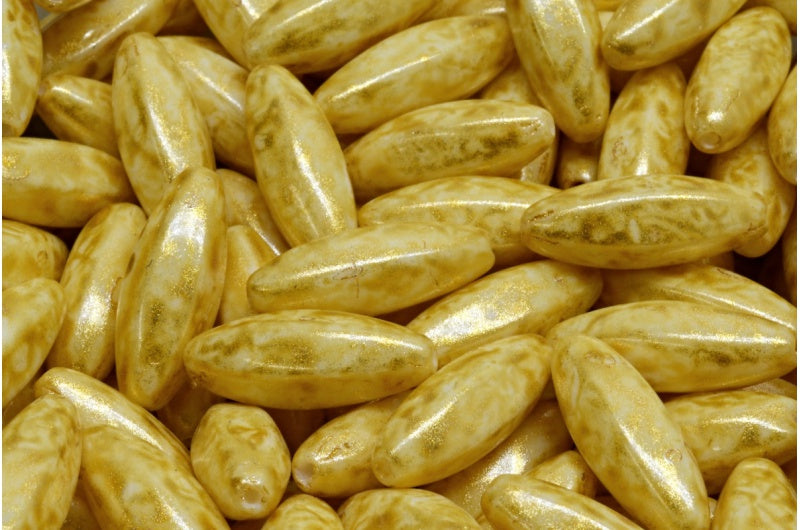 Peeled Olive beads, White 34302 (02010-34302), Glass, Czech Republic