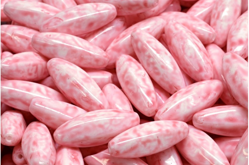 Peeled Olive beads, White 34304 (02010-34304), Glass, Czech Republic