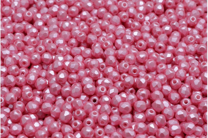 Fire Polish Faceted Round Beads 3mm, White Pastel Pink (02010-25008), Glass, Czech Republic