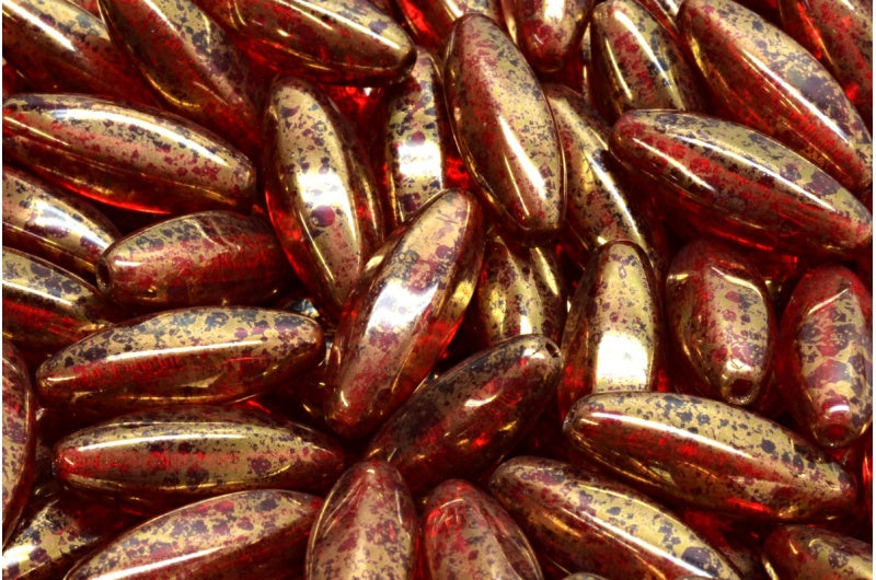 Peeled Olive beads, Ruby Red Terracotta Violet (90080-15496), Glass, Czech Republic