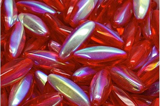 Geschälte Olivenperlen, Ruby Red Ab (90080-28701), Glas, Tschechische Republik