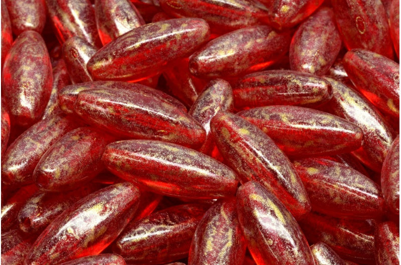 Peeled Olive beads, Ruby Red 34302 (90080-34302), Glass, Czech Republic