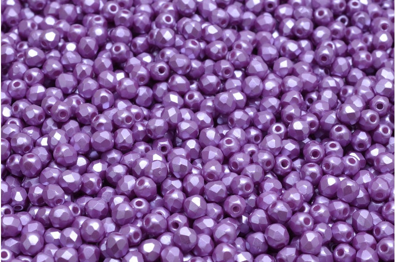 ファセット加工ラウンドビーズ、ホワイトパステルパープル（02010-25012）、ボヘミアクリスタルガラス、チェコ共和国