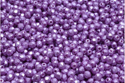 Fire Polished Faceted Beads Round, White Pastel Purple (02010-25012), Bohemia Crystal Glass, Czech Republic
