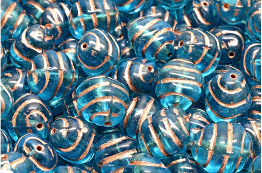 Lined Oval Beads Transparent Aqua Copper Lined (60020-54318), Glass, Czech Republic