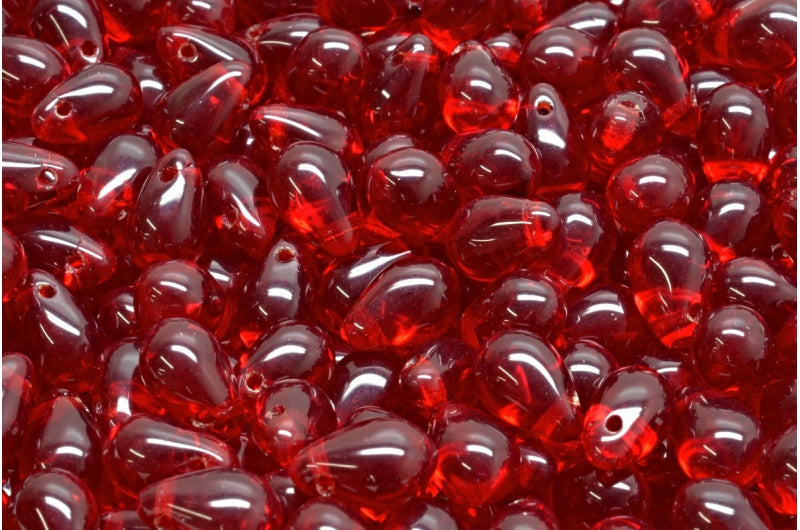 ドロップビーズ、透明レッド（90100）、ガラス、チェコ共和国