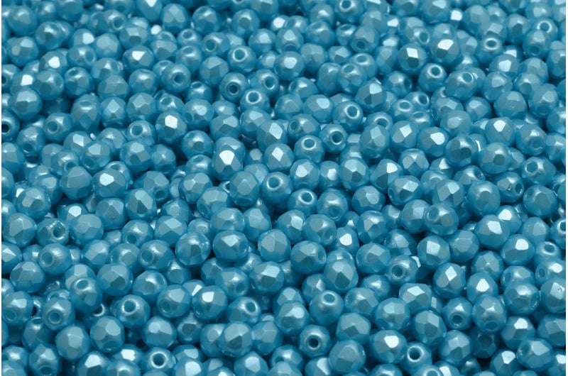 Fire Polished Faceted Beads Round, White Aqua (02010-25019), Bohemia Crystal Glass, Czech Republic