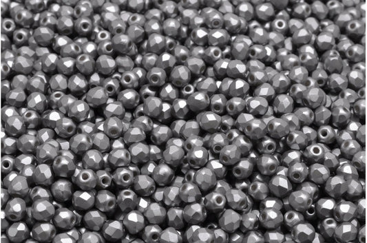 ファセット加工ラウンドビーズ、ホワイトパステルグレー（02010-25028）、ボヘミアクリスタルガラス、チェコ共和国