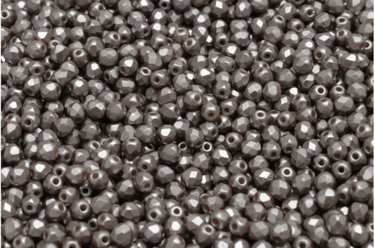 ファセット加工ビーズラウンド、ホワイトライトブラウン（02010-25005）、ボヘミアクリスタルガラス、チェコ共和国