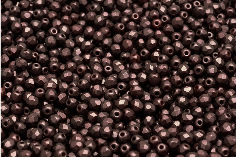 ファセット加工ビーズラウンド、ホワイトパステルダークブラウン（02010-25036）、ボヘミアクリスタルガラス、チェコ共和国