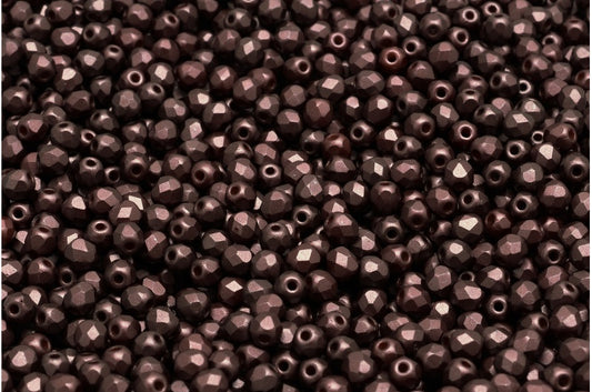 ファセット加工ビーズラウンド、ホワイトパステルダークブラウン（02010-25036）、ボヘミアクリスタルガラス、チェコ共和国