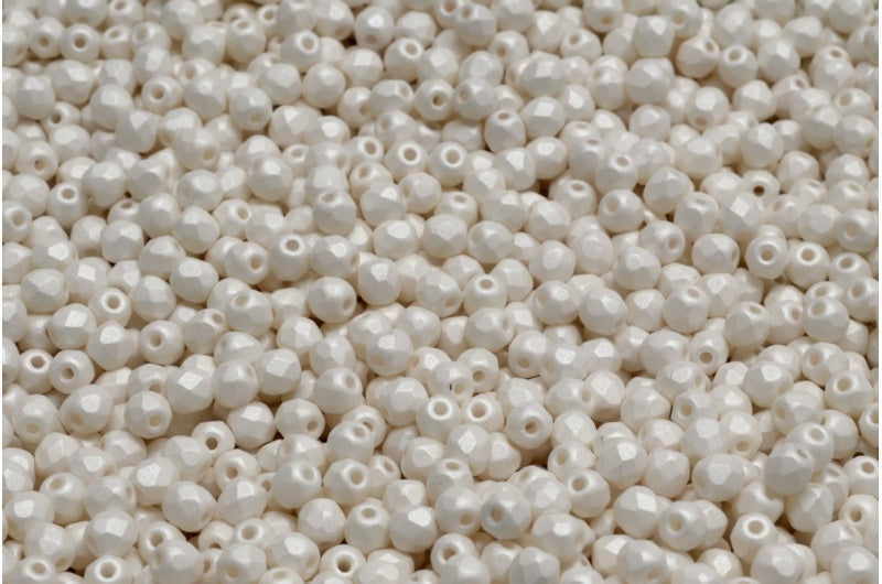 Fire Polish Faceted Round Beads 3mm, White 29571 (02010-29571), Glass, Czech Republic