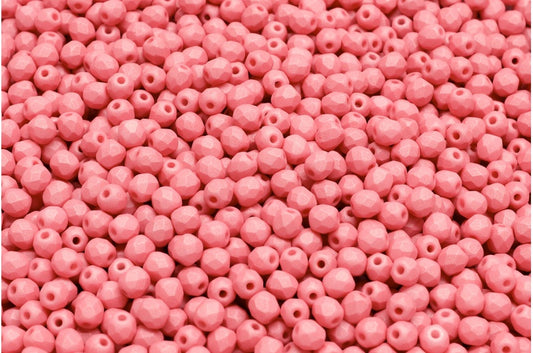 ファセット加工ラウンドビーズ、ホワイトフロストピンク（02010-29560）、ボヘミアクリスタルガラス、チェコ共和国