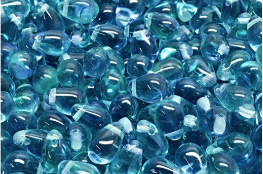 ドロップビーズ、透明アクア透明ライトアメジスト（60200-20500）、ガラス、チェコ共和国