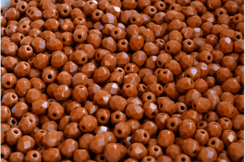 Fire Polished Faceted Beads Round, Opaque Brown (13610), Bohemia Crystal Glass, Czech Republic