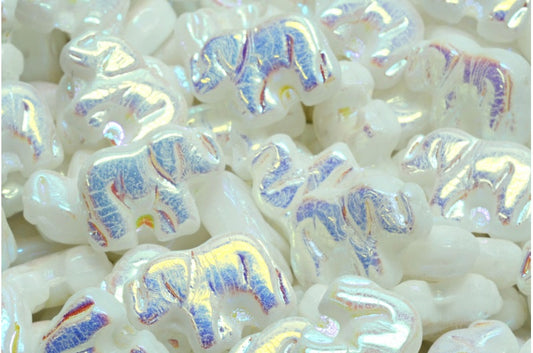 エレファントビーズ、ホワイトアブフル（2Xサイド）（02010-28703）、ガラス、チェコ共和国