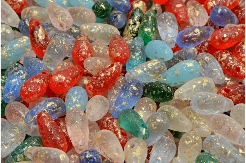 Drop Beads, 1 Mixed Colors Etched Gold Splash (00001-MIx-ETCH-94401), Glass, Czech Republic