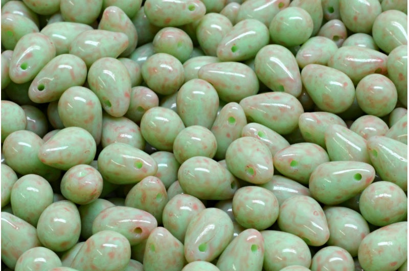 ドロップビーズ、不透明グリーン 34304 (53100-34304)、ガラス、チェコ共和国