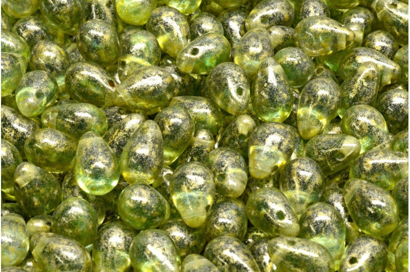 ドロップビーズ、透明グリーン 34302 (50210-34302)、ガラス、チェコ共和国