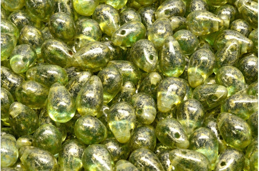 ドロップビーズ、透明グリーン 34302 (50210-34302)、ガラス、チェコ共和国