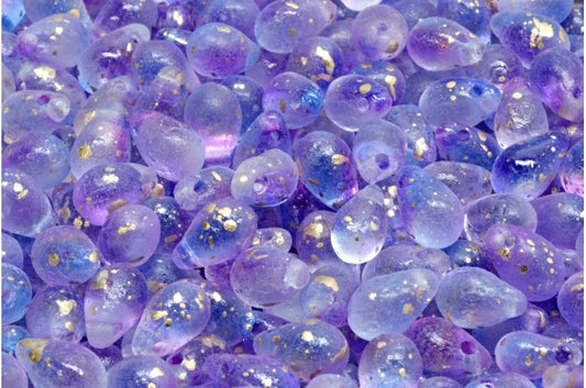 Drop Beads, Crystal Etched Blue Violet Gold Splash (00030-ETCH-48002-94401), Glass, Czech Republic