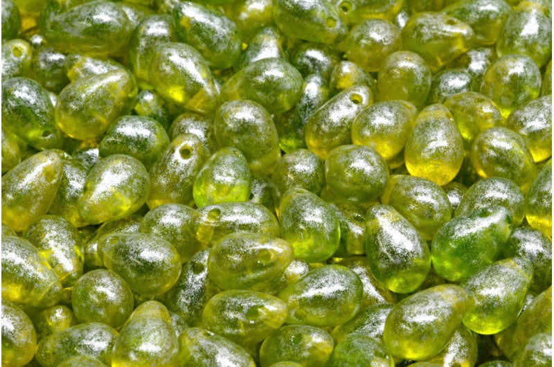 ドロップビーズ、透明イエロー 透明グリーン 34301 (80020-50220-34301)、ガラス、チェコ共和国