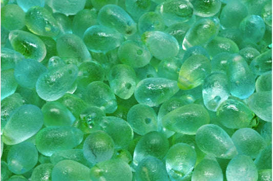 Drop Beads, Crystal Etched Yellow-Green Transparent Dyed (00030-ETCH-48010), Glass, Czech Republic