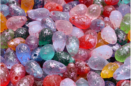 Tropfenperlen, 1 gemischte Farben geätzt 94321 (00001-MIx-ETCH-94321), Glas, Tschechische Republik
