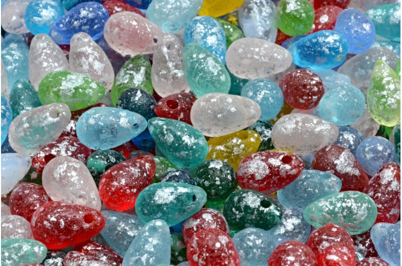 Tropfenperlen, 1 gemischte Farben, geätzter Silberspritzer (00001-MIx-ETCH-94400), Glas, Tschechische Republik