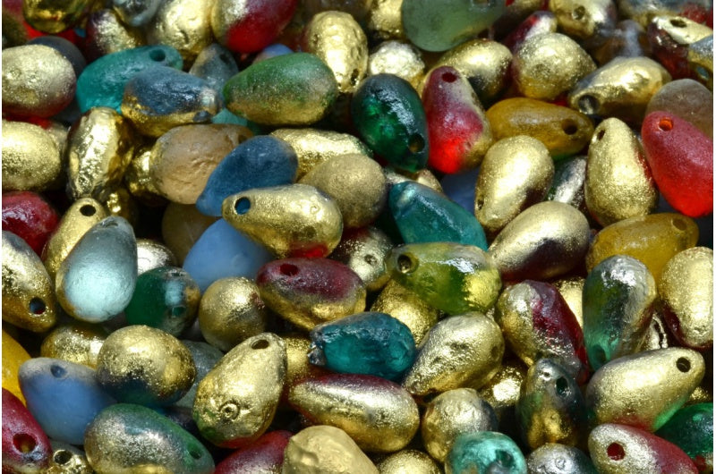 滴珠，1 颗混合颜色蚀刻金 (00001-MIx-ETCH-26441)，玻璃，捷克共和国