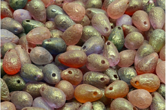 Tropfenperlen, 1 gemischte Farbe, geätztes Glanzrot, voll beschichtet (00001-MIx-ETCH-14495), Glas, Tschechische Republik