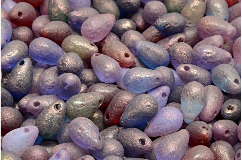 ドロップビーズ、ミックスカラーエッチングパープル1個（00001-MIx-ETCH-15726）、ガラス、チェコ共和国