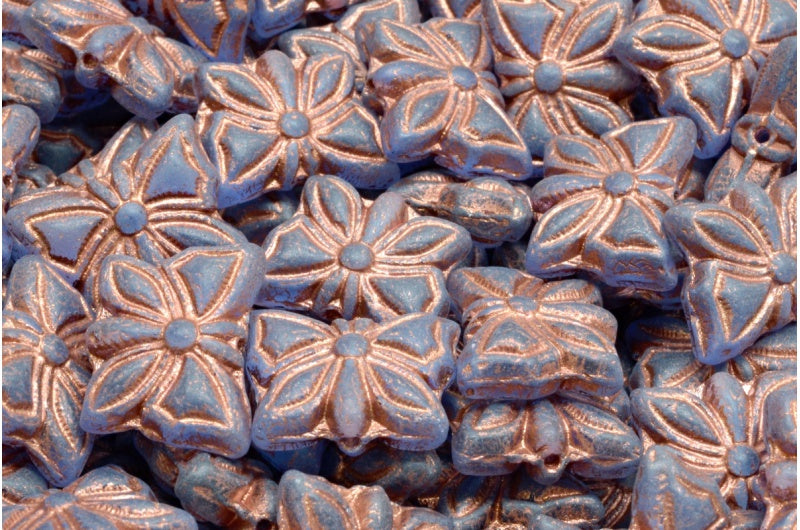 蝴蝶珠，透明蓝色哑光铜衬里 (30020-84100-54319)，玻璃，捷克共和国