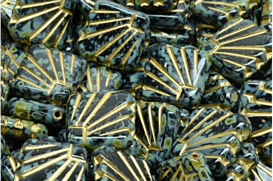 Diafan Beads, Black Travertin Gold Lined (23980-86800-54302), Glass, Czech Republic