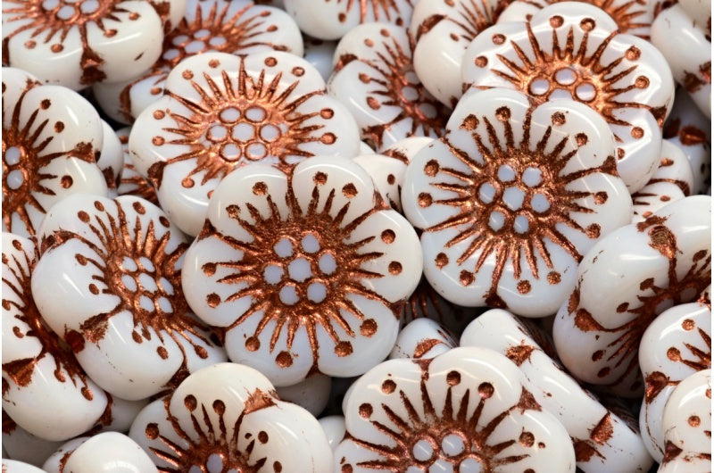 Boho Flower Beads, White Copper Lined (02010-54318), Glass, Czech Republic