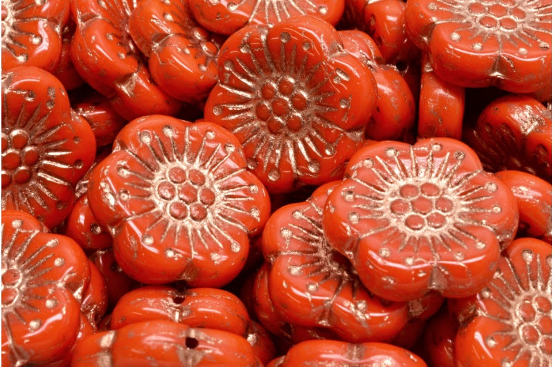 波西米亚花珠，不透明橙色铜衬里 (93130-54318)，玻璃，捷克共和国