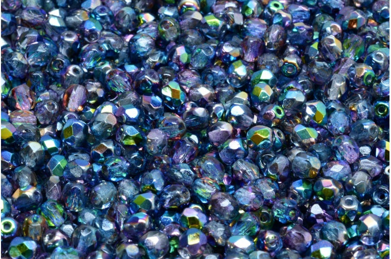 Fire Polished Faceted Beads Round, Crystal Magic Blue (00030-95100), Bohemia Crystal Glass, Czech Republic