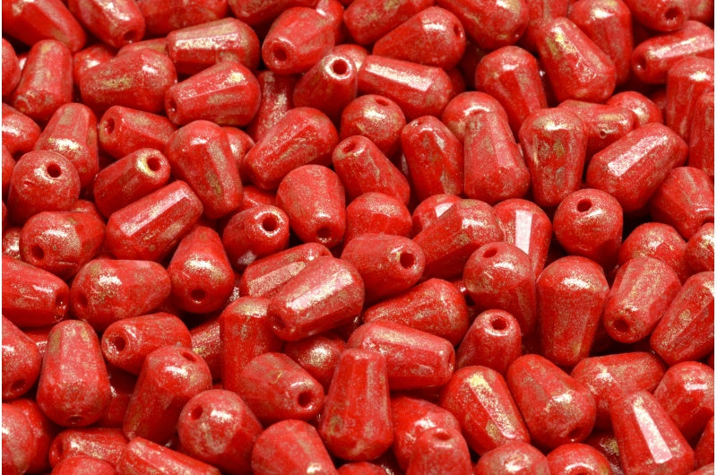 Fire Polish Faceted Teardrop Beads, Red 34302 (93190-34302), Glass, Czech Republic