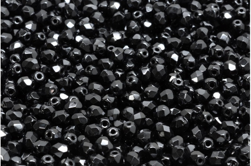 Fire Polished Faceted Beads Round, Black (23980), Bohemia Crystal Glass, Czech Republic